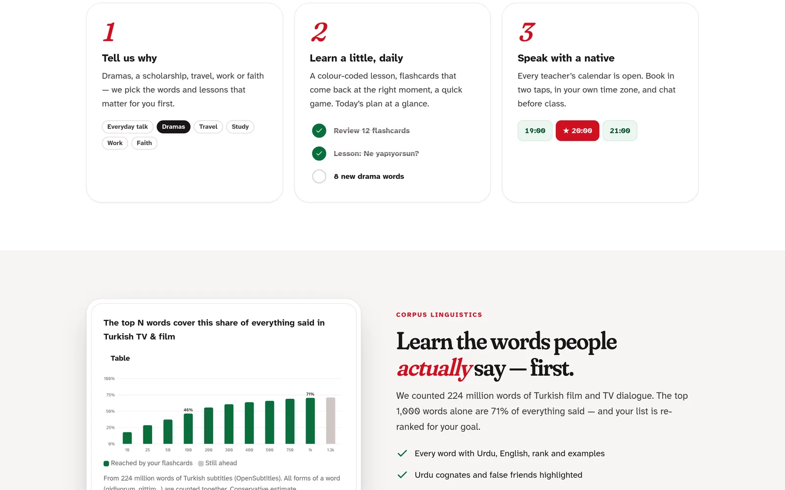 TurkishMasterClass personal plan and frequency-ranked words